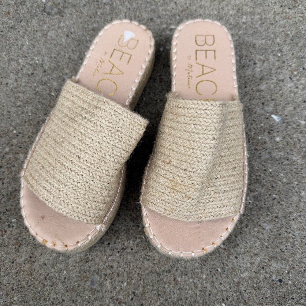 Beach by Matisse DelMar Natural Jute Espadrille Platform Slide Sandals Sz 8